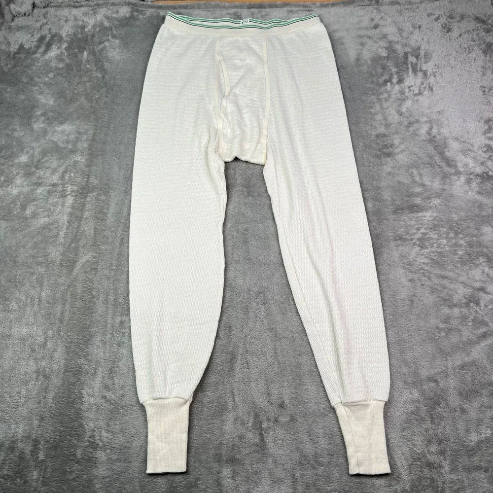 Hanes Thermal Long Johns Mens Large White Solid Waffle Knit Base Layer Pants VTG